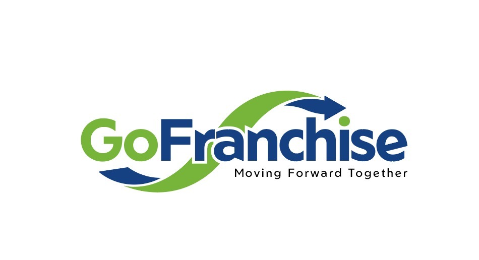 GoFranchise logo on white background with blue and green swooshes and the slogan 'Moving Forward Together'.